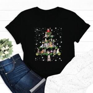 Christmas Cat Tree Cat Lover Holiday Retro Graphic T Shirt